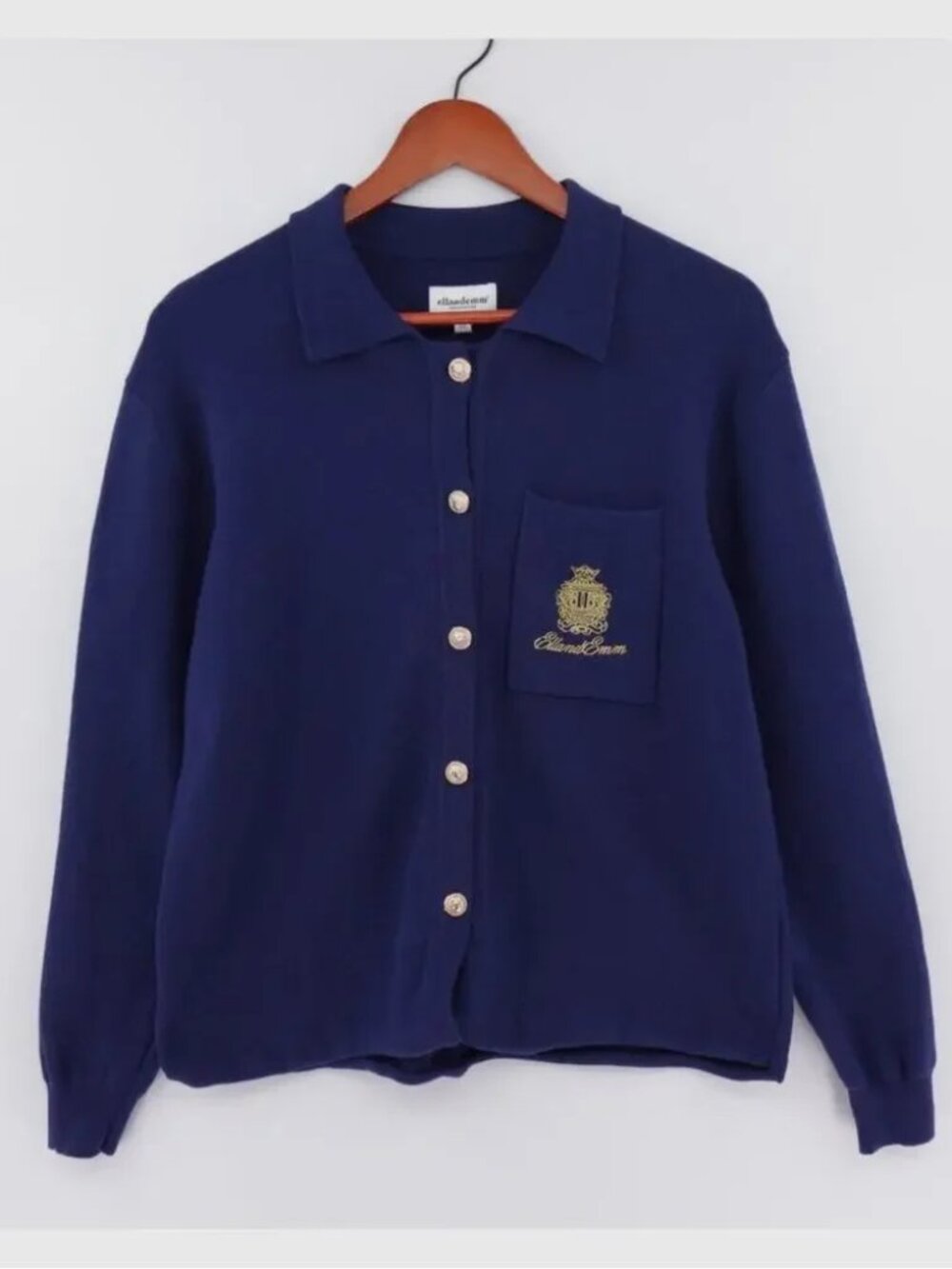 Ellandemn Sienna Cardigan Blouse Womens XL Blue Gold-Tone Button Academia Career
